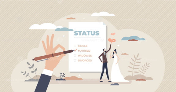 Marital status change with couple relationship type tiny person concept