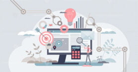 Marketing automation with scheduled social media posts tiny person concept
