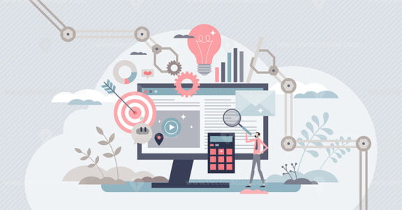 Marketing automation with scheduled social media posts tiny person concept