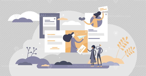 Marketing pop-up advertisement flat tiny person concept vector illustration