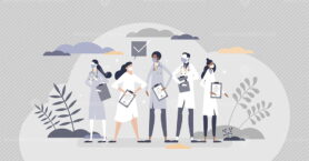 Medical team with doctors, nurses and hospital staff tiny person concept
