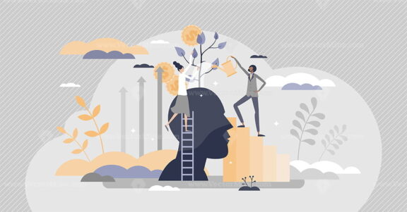 Mentoring and coaching as personal potential progress tiny person concept