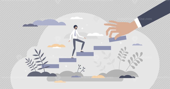 Mentoring support as coach advice to climb career ladders tiny person concept