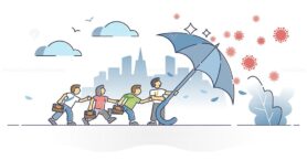 FREE Merchant immune protection as covering virus safe umbrella outline concept