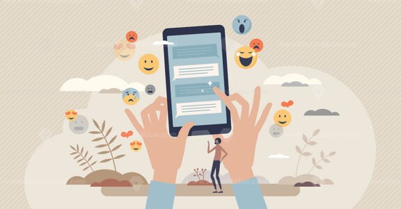 Messaging and text message sending or receiving as sms tiny person concept