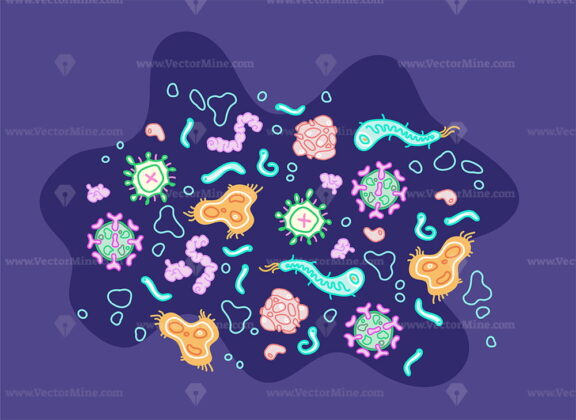 FREE Bacteria cartoon doodle background