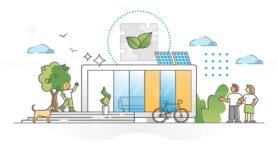 Modular eco home or nature friendly smart prefabricated house outline concept