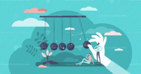 Momentum energy concept, flat tiny person vector illustration