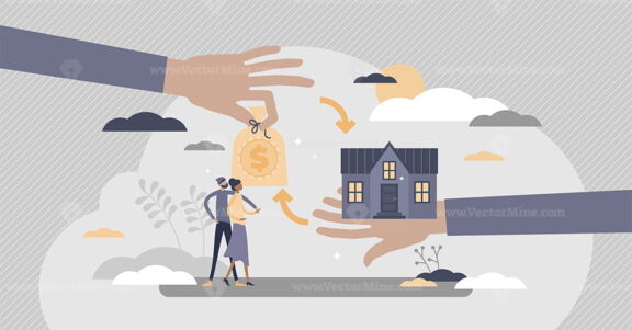 Mortgage financial bank instrument for new family house tiny persons concept