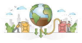 Natural resources depletion and planet reserves exhaustion outline concept
