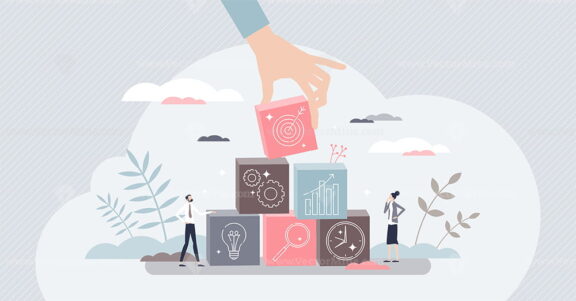 Objective for business as successful target aim results tiny person concept