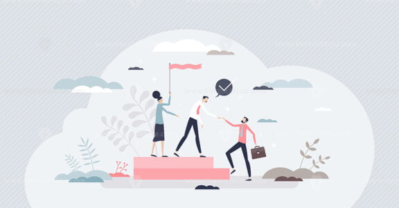 Onboarding colleague as introduction team with new member tiny person concept