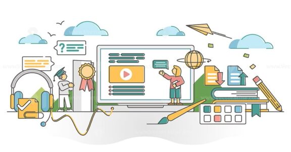 FREE Online education with kids distant e-learning school lesson outline concept