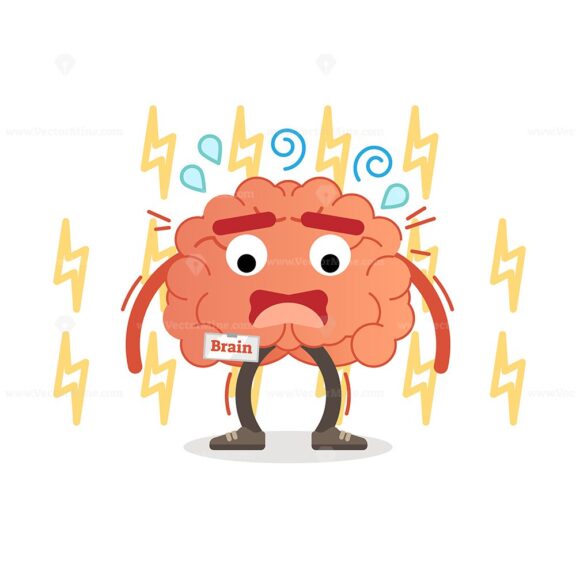 Brain character under pressure, vector illustration