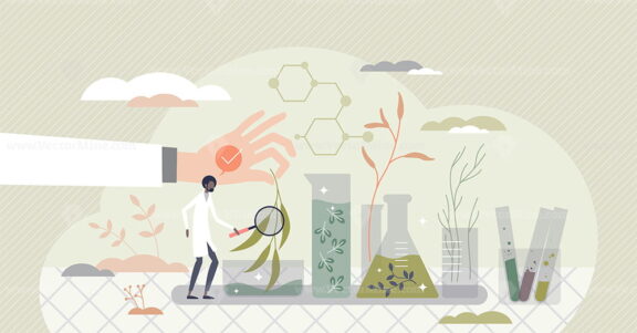 Organic chemistry and nature scientific research in lab tiny person concept