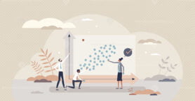 Outlier graphic result as different statistics data point tiny person concept