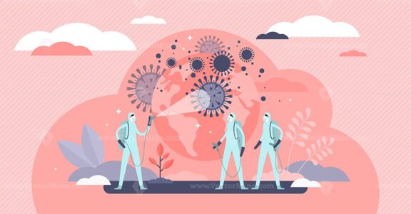 Pandemic crisis disinfection operation , flat tiny person health care workers