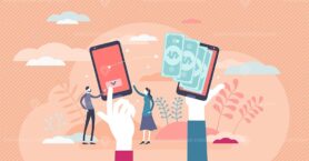 Payment transfer concept, flat tiny persons vector illustrations