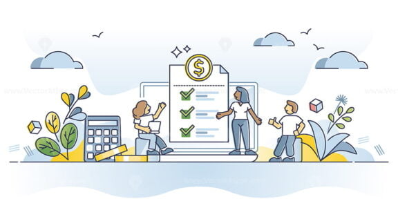 Payroll money statement and work salary payment balance outline concept