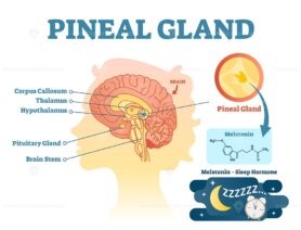 Pineal gland anatomical cross section vector illustration diagram with human brains