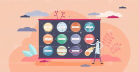 Planets education concept, flat tiny person vector illustration