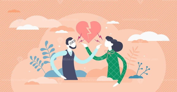 Pointing fingers gesture, flat tiny persons couple vector illustration