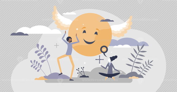 Positive thinking attitude with mind optimism lifestyle tiny persons concept