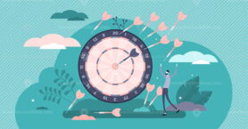 Practice and goal achievement determination concept, flat tiny persons vector illustration