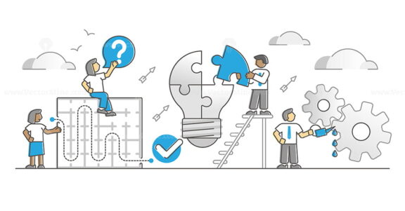 Problem solution in difficult business situations monocolor outline concept