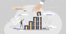 Productivity management with performance progress boost tiny person concept