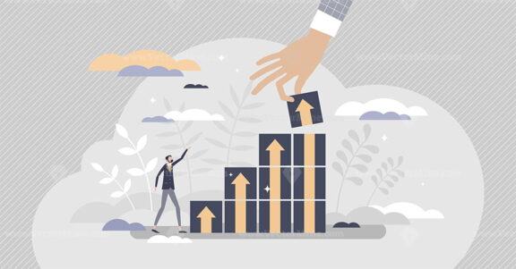 Productivity management with performance progress boost tiny person concept