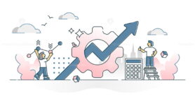Productivity, efficiency and work progress improvement scene outline concept