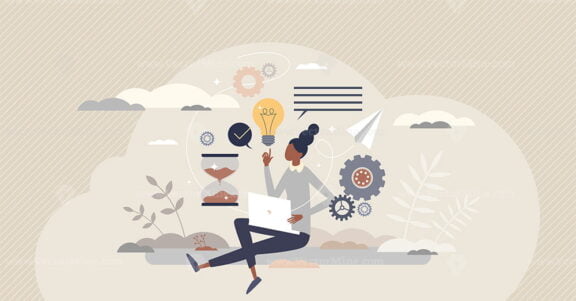 Productivity management or efficient performance planning tiny person concept