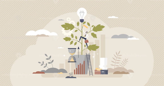 Professional development and career growth or improvement tiny person concept
