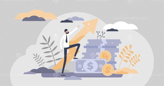 Profit success with financial money income growth flat tiny persons concept