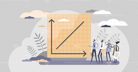 Progress graphic with success and growth rate on axis chart tiny persons concept