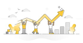 Progress line growth as performance improvement rise monocolor outline concept