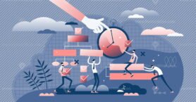 Project management control vector illustration flat tiny persons concept