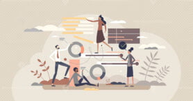 Project management software for effective business work tiny person concept