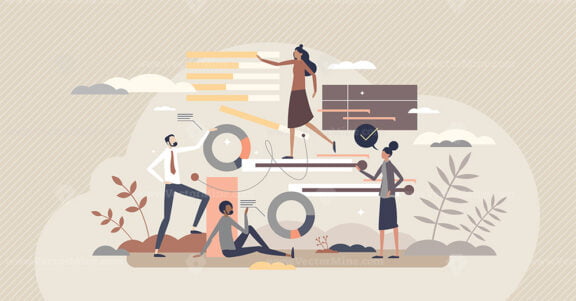 Project management software for effective business work tiny person concept