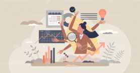 Project management skills with effective multitasking tiny person concept