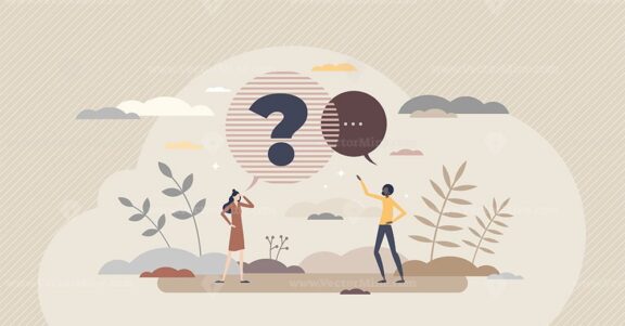 Question and answer with conversation speech dialog bubble tiny person concept