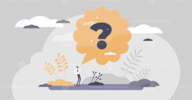 Questions as symbol in thoughts asking for information tiny persons concept