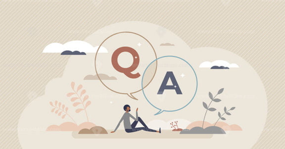 Questions and answers as asking for advice and support tiny person concept