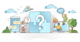 Questions answer as unknown information curiosity research outline concept