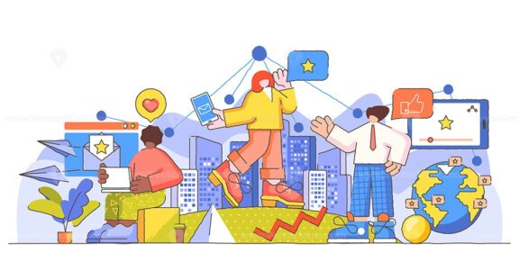 Referral marketing creative quirky big limbs person concept vector illustration