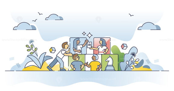 Remote team building game for partnership and collaboration outline concept