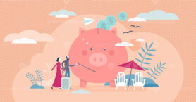 Retirement savings concept, flat tiny persons vector illustration