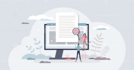 Reviewing paperwork and checking for mistakes or errors tiny person concept