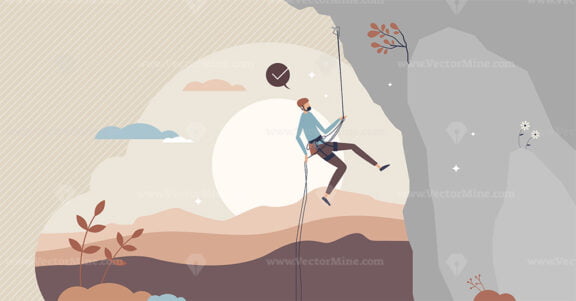 Rock climbing sport activity scene for mountain adventure tiny person concept